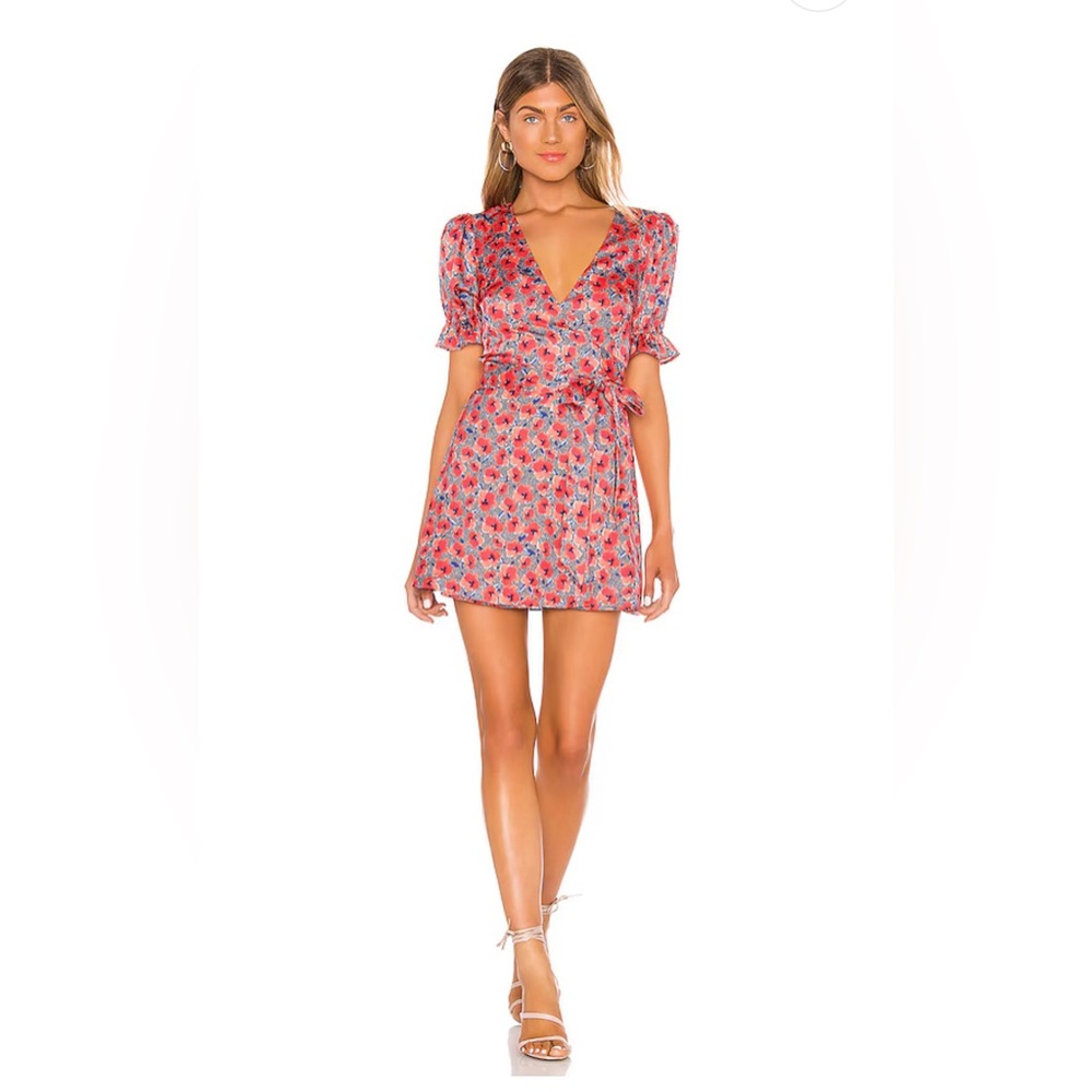 House of Harlow 1960  Aja Wrap Dress Red Poppy Floral XS